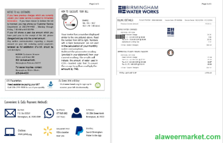 UNITED KINGDOM BIRMINGHAM WATER business utility bill Word and PDF template 2-3
